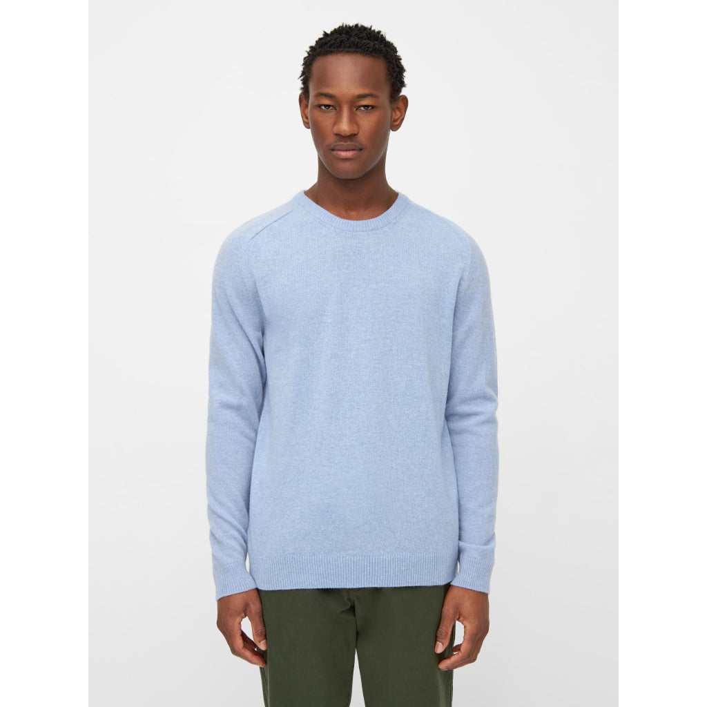Knowledge Cotton Apparel - O-neck wool knit Asley Blue