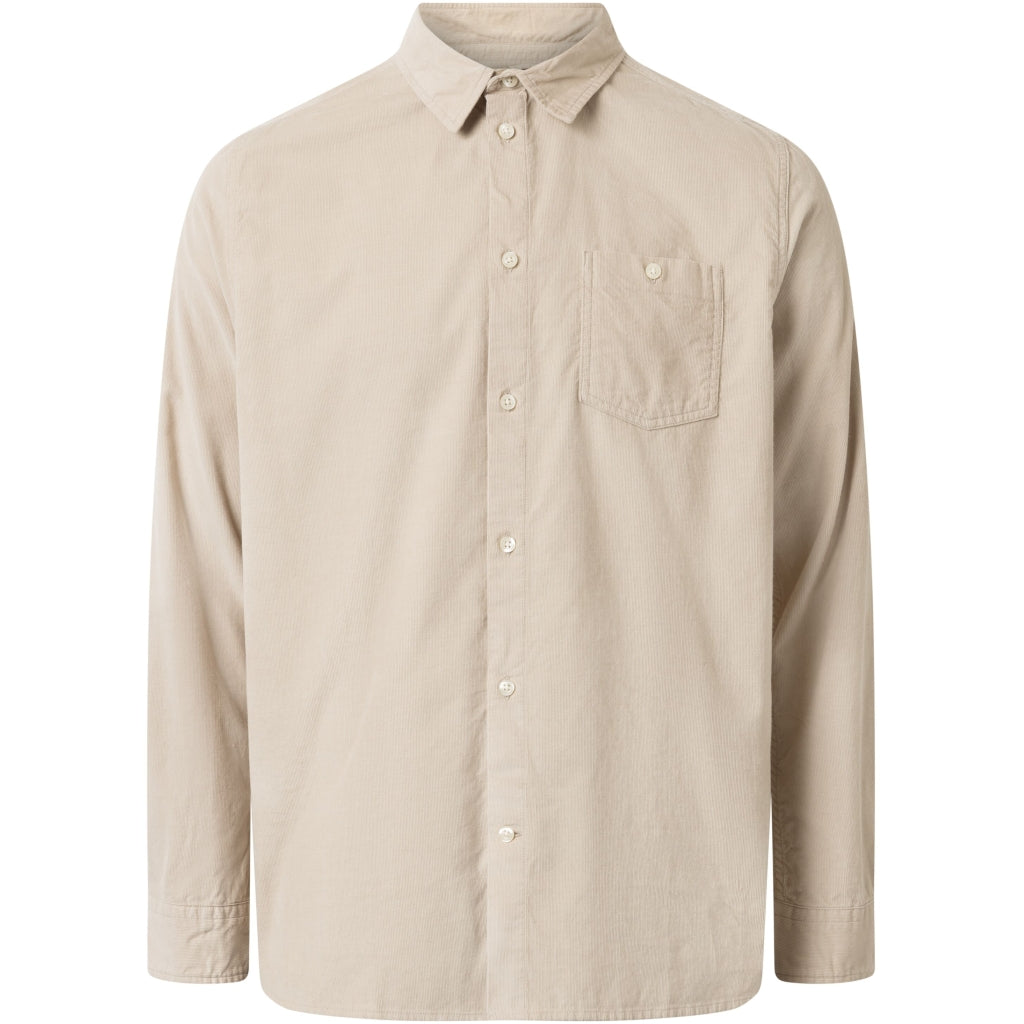 Knowledge Cotton Apparel -Shirt Regular fit corduroy shirt Light Feather Grey
