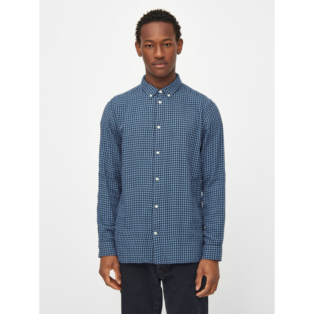 Knowledge Cotton Apparel - Shirt Regular fit double layer checkered shirt Blue