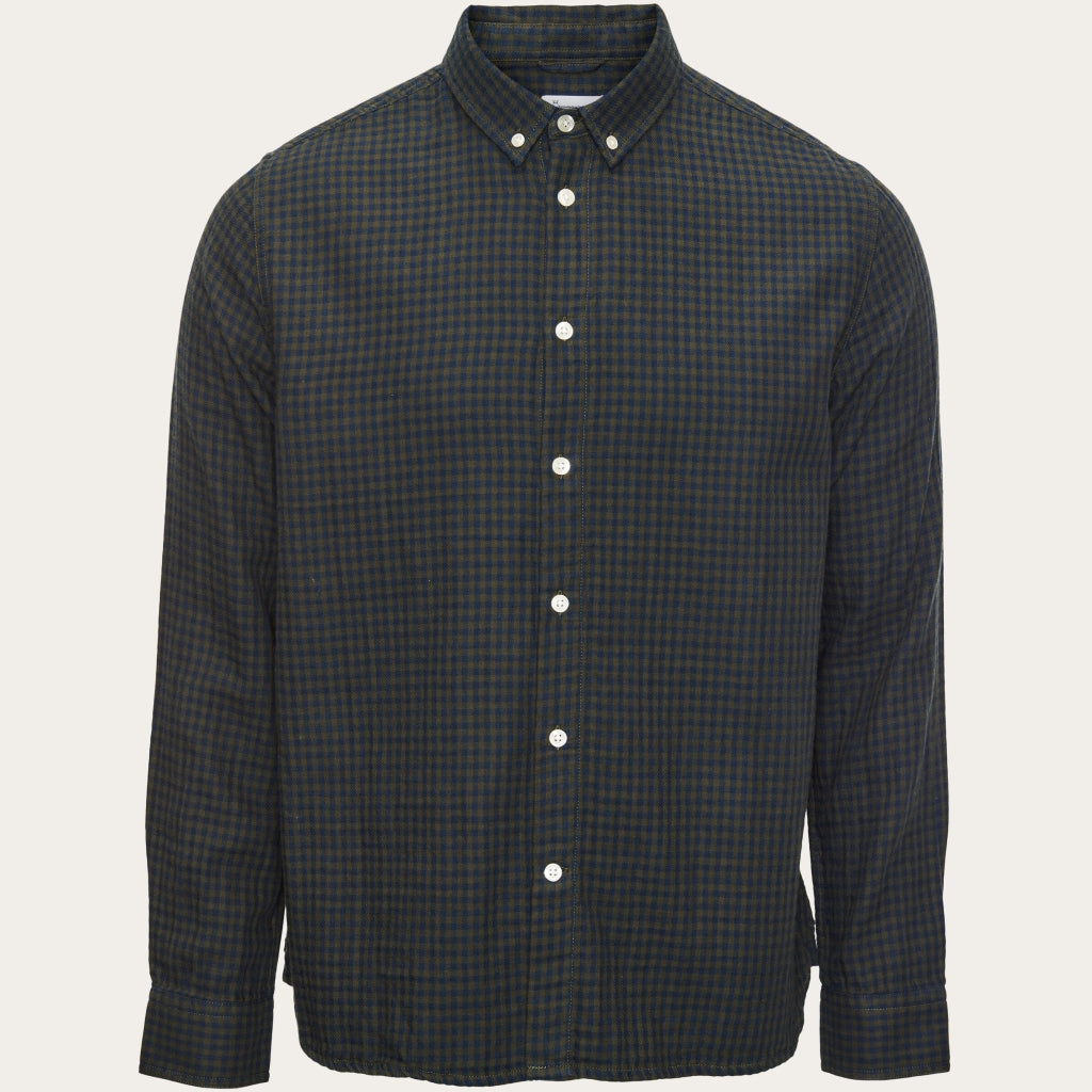 Knowledge Cotton Apparel - Shirt Regular fit double layer checkered shirt Green