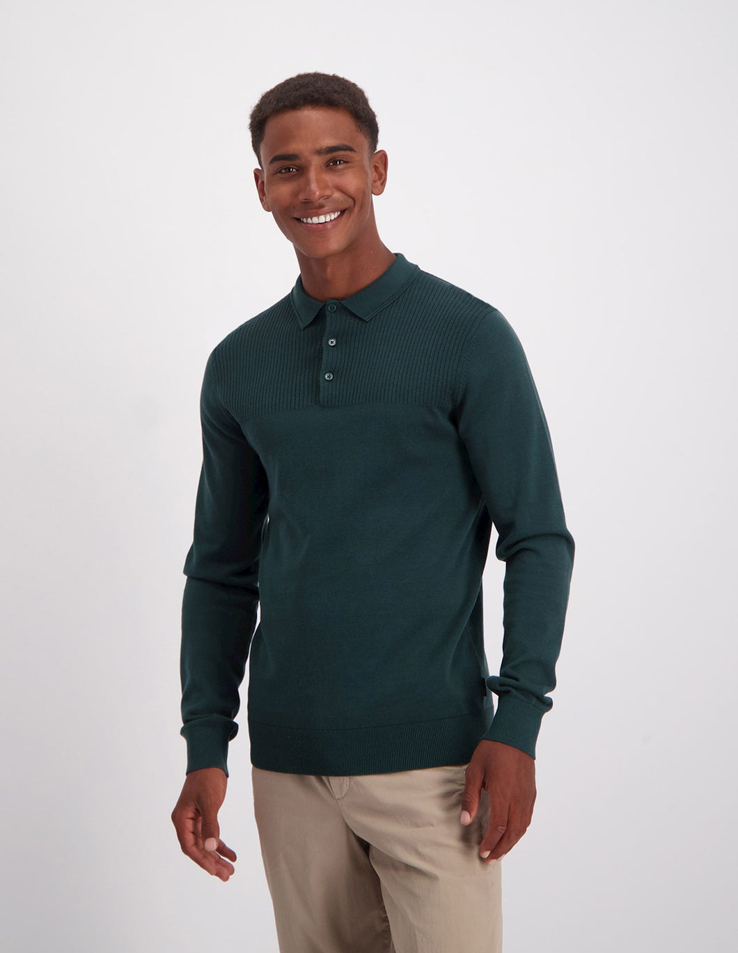 Saint Steve - Lambert Knitted Polo Long Sleeve Green