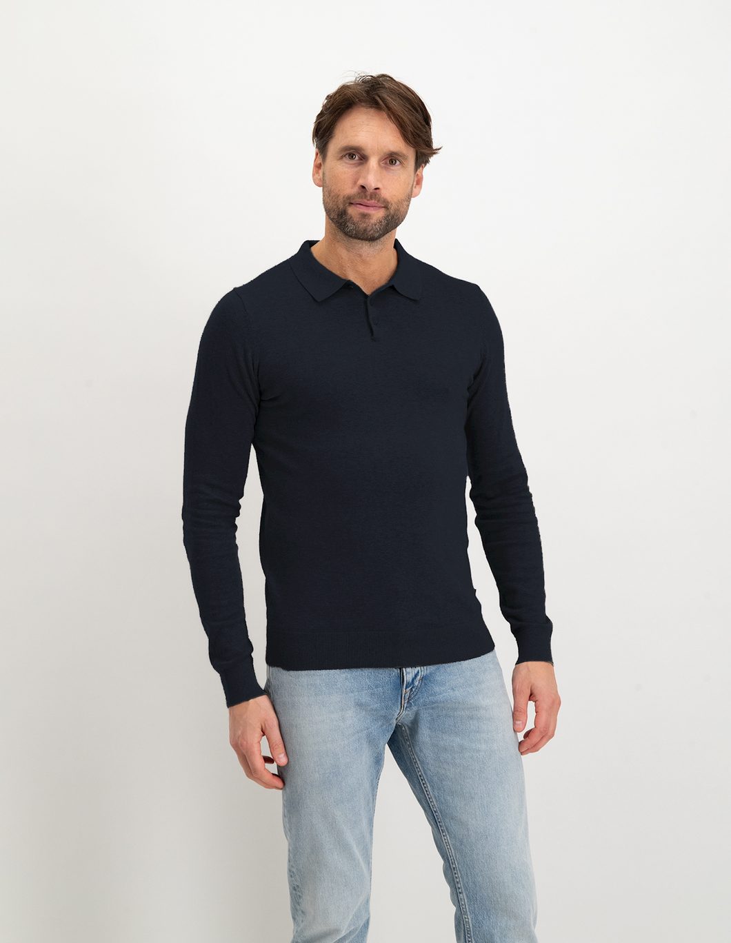 Saint Steve - Berend Knitted Polo Long Sleeve Dark Navy