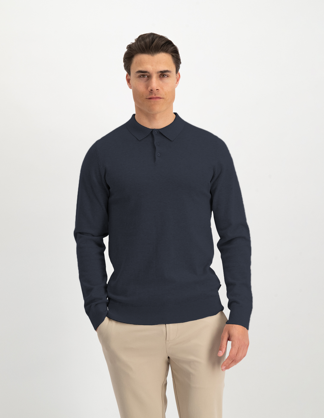 Saint Steve - Berend Knitted Polo Long Sleeve Indian Blue Melange