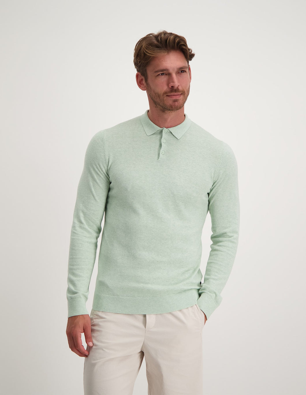 Saint Steve - Berend Knitted Polo Long Sleeve Pale Aqua Melange